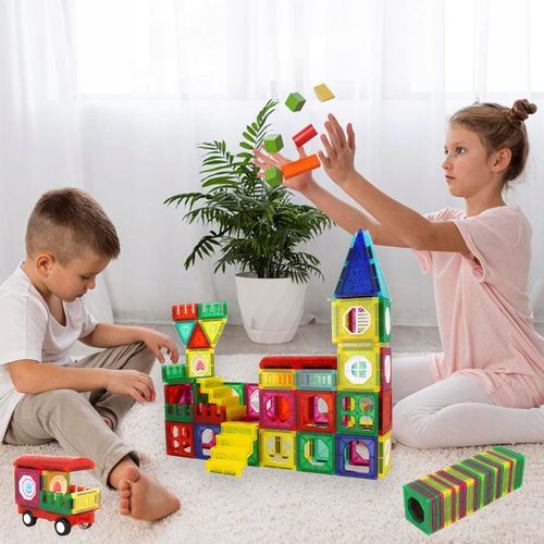 DUŻE Klocki Magnetyczne 3D Panele Konstrukcyjne Edukacyjne 110 el. Dom Auto na Arena.pl