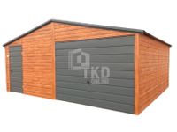 Garaż Blaszany 6x5 Brama okno drzwi Jasny orzech + Antracyt TKD115