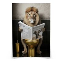 PALKAT DO ŁAZIENKI LEW Z GAZETĄ NA ZŁOTEJ TOALECIE ABSTRAKCJA 20cm x 30cm