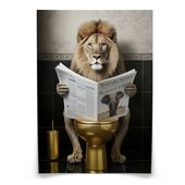 PALKAT DO ŁAZIENKI LEW Z GAZETĄ NA ZŁOTEJ TOALECIE ABSTRAKCJA 20cm x 30cm