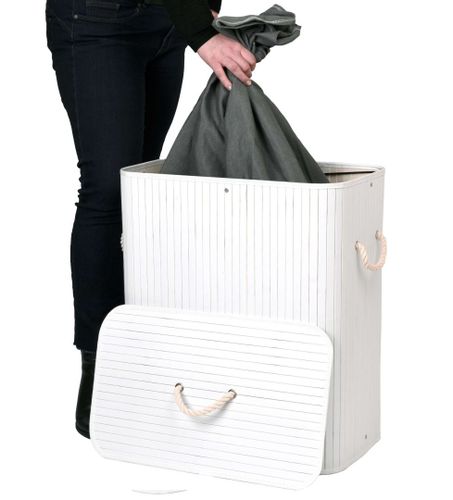 Kosz bambusowy pojemnik na pranie 2 komory biało-szary na Arena.pl