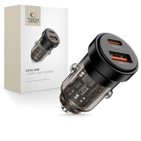Ładowarka Samochodowa TECH-PROTECT CC03 PD 30W QC3.0 2xUSB DO Telefonu zdjęcie 1