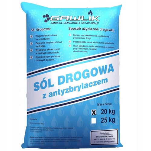 SÓL DROGOWA 20 kg CHLOREK SODU Antyzbrylacz SKUTECZNA SÓL NA DROGI na Arena.pl