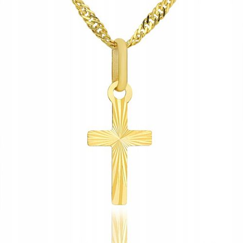 Złoty Krzyżyk z Łańcuszkiem 585 Pamiątka Chrztu Prezent dla Chłopca Grawer na Arena.pl