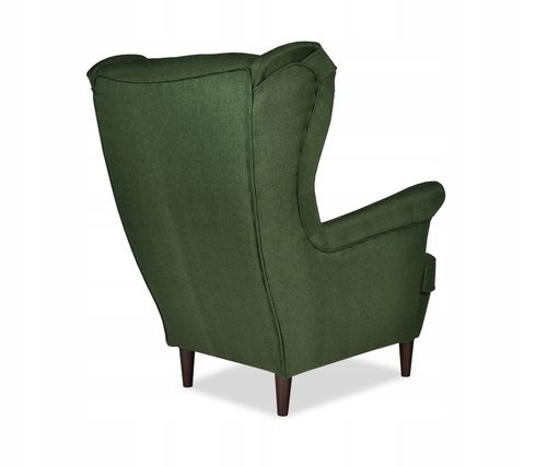 Fotel uszak ARI z podnóżkiem skandynawski FamilyMeble butelkowa zieleń na Arena.pl