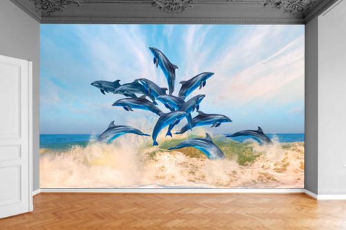 Fototapeta PEJZAŻ MORSKI DELFINY NIEBO 3D 390X280 na Arena.pl
