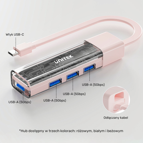Unitek hub dwukierunkowy USB C/USB A 5Gbps, 4x USB A biały na Arena.pl