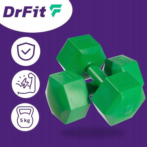 DrFit Hantle ciężarki do ćwiczeń fitness sześciokątne zestaw 2x 5kg zielone na Arena.pl