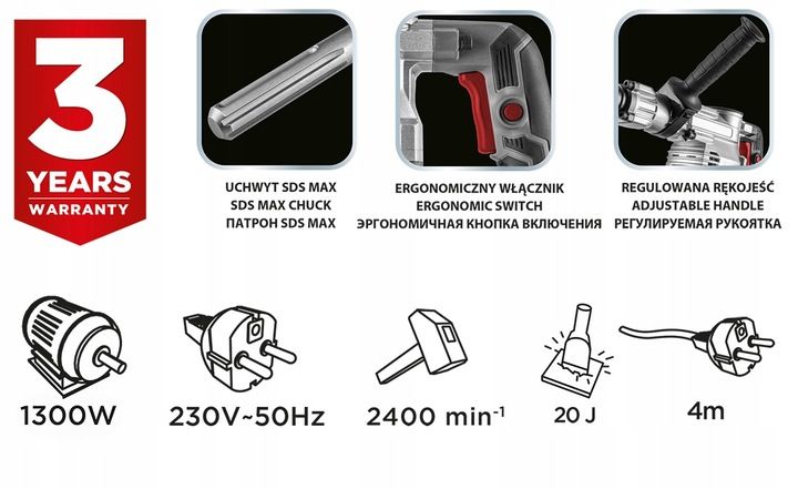 GRAPHITE Młot wyburzeniowy SDS Max 1300W 58G877 zdjęcie 5