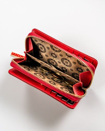 kompaktowy portfel damski ze skóry naturalnej w odcieniu krwistej na Arena.pl