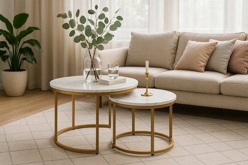 STOLIKI KAWOWE ZESTAW 2w1 ROZKŁADANE DO SALONU GLAMOUR MARMUR BIAŁY na Arena.pl