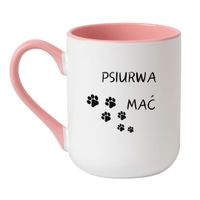 KUBEK "PSIURWA MAĆ" Wzór - Elegant Biało-Różowy 330 ml