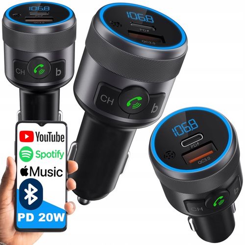 TRANSMITER FM BLUETOOTH USB TYP C QC 3.0 + PD BASS PD 20W na Arena.pl