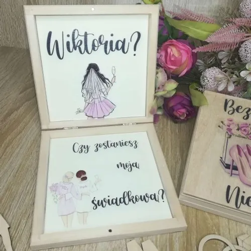 Pudełko eko zaproszenie dla świadka świadkowej nadruk uv wzory ślub wesele na Arena.pl