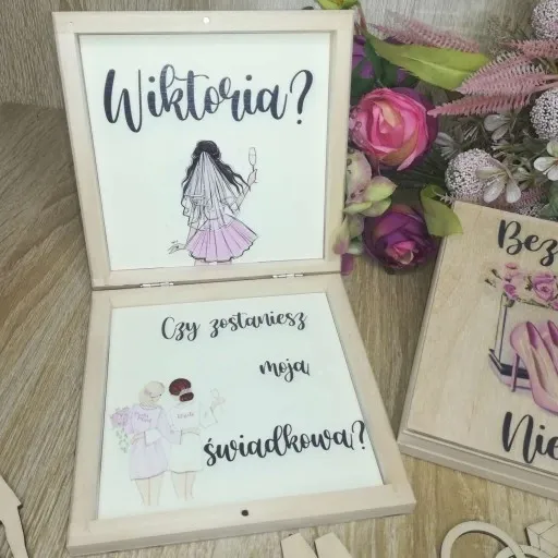 Pudełko eko zaproszenie dla świadka świadkowej nadruk uv wzory ślub wesele zdjęcie 8