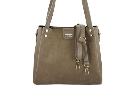 Klasyczna torebka skórzana z zamszem - Beżowa na Arena.pl