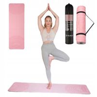 Mata podwójna warstwa TPE 182x61x0,8cm jasnoróżowa + paski do przenoszenia