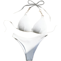 Strój Kąpielowy Dwuczęściowy Bikini Push Up z Perłami Biały S Fiszbiny