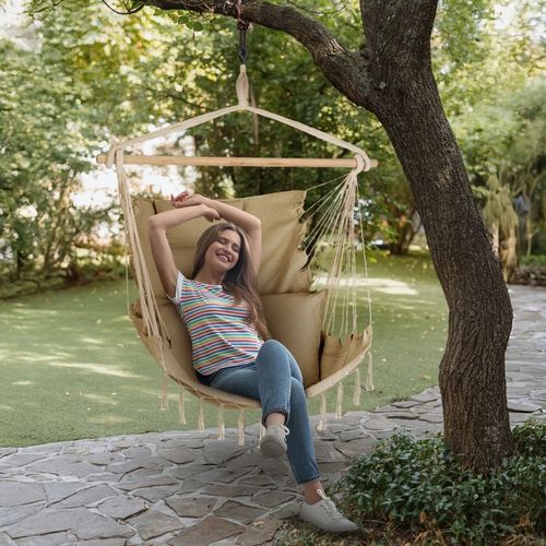 FOTEL WISZĄCY KRZESŁO BRAZYLIJSKIE HUŚTAWKA HAMAK BOHO SOIS XXL OUTTEC na Arena.pl