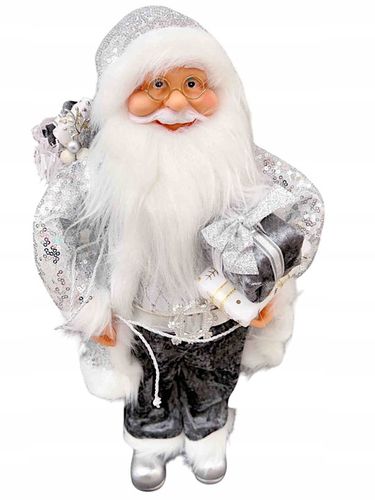 ŚWIĘTY MIKOŁAJ ŚWIĄTECZNY STOJĄCY FIGURKA OZDOBA W SREBRNYM STROJU 45 CM na Arena.pl