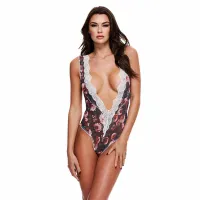 baci body floral teddy grey m/l z koronkowym wykończeniem