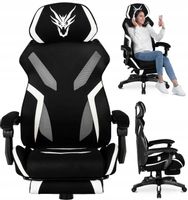Fotel Czarno-Biały Gamingowy Dla Gracza Do Biurka Obrotowy MAXIMO