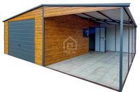 Garaż blaszany 4x6 +wiata 4m Brama uchylna Drzwi okno Dach dwuspad PLG119