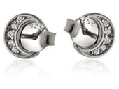 Delikatne rodowane srebrne kolczyki księżyc rogalik moon cyrkonie srebro 925 K3035