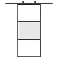 Drzwi przesuwne z zestawem okuć czarne 90x205cm szkło hartowane