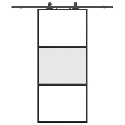 Drzwi przesuwne z zestawem okuć czarne 90x205cm szkło hartowane na Arena.pl