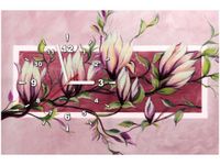 60CM 40CM ZEGAR OBRAZ SŁODYCZ MAGNOLII PUDROWYM RÓŻU DRUK PŁÓTNO RAMA