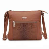VEZZE torebka damska skórzana listonoszka kroko z paskiem V022 camel