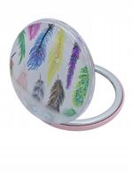 Lusterko kieszonkowe okrągłe podwójne z brokatem piórka 6cm wielokolorowe