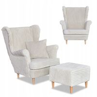 Fotel uszak Rene z podnóżkiem skandynawski Family Meble beżowy sztruks