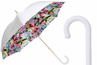 PASOTTI Parasol 93cm Biały Kwiaty Skóra Manual Włochy LUX