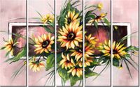 70CM 150CM OBRAZ 5 ELEM SŁONECZNIKI KORALU ŚCIENNY
