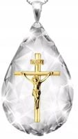 Krzyż INRI Gold Łezka Kryształ Jezus Chrystus Bóg