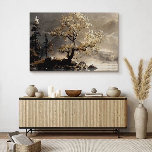 Obraz Na Płótnie Do Salonu Abstrakcyjne Drzewo Krajobraz Góry 90cm x 60cm na Arena.pl