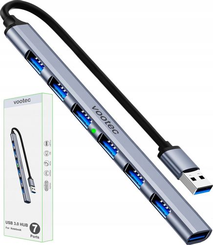 HUB USB 3.0 Rozdzielacz Rozgałęźnik 7 Portów 7x USB Slim 7w1 Smukły Vootec na Arena.pl