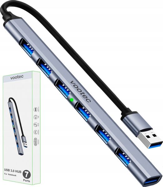HUB USB 3.0 Rozdzielacz Rozgałęźnik 7 Portów 7x USB Slim 7w1 Smukły Vootec zdjęcie 1