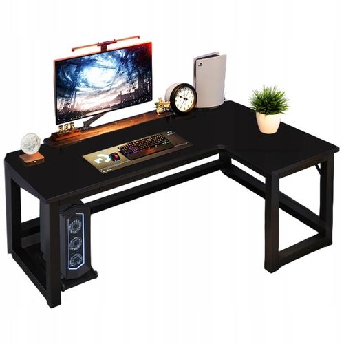 BIURKO NAROŻNE GAMINGOWE KOMPUTEROWE DUŻE NOWOCZESNE CZARNE 140 CM na Arena.pl