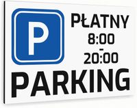 Tabliczka znak informacyjny 40x30 Biała PARKING PŁATNY Aluminiowa NADRUK UV