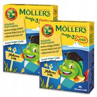 2x Möller's Omega-3 RYBKI jabłkowe ŻELKI 36szt ODPORNOŚĆ dzieci TRAN wit.D