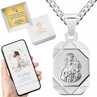 ŁAŃCUSZEK SREBRNY MEDALIK komunijny MATKA BOSKA NA KOMUNIĘ NA CHRZEST 925