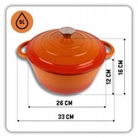 GARNEK ŻELIWNY 5L EMALIOWANY POKRYWA POMARAŃCZ GAZ INDUKCJA PIEKARNIK 26CM