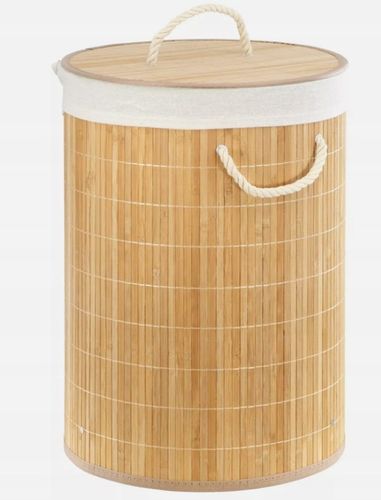 OKRĄGŁY KOSZ NA PRANIE BIELIZNĘ BAMBUSOWY ZAMYKANY SKŁADANY POJEMNY na Arena.pl