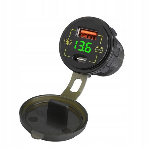 ŁADOWARKA DO SAMOCHODU MOTOCYKLA ŁODZI USB USB-C 3,4A WOLTOMIERZ 12V 24V na Arena.pl