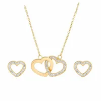 Złoty Komplet SERCE W SERCU Kr Swarovski PUDEŁKO prezent kolczyki łańcuszek