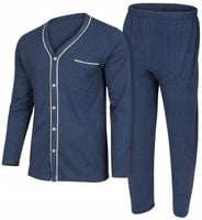 PIŻAMA MĘSKA ROZPINANA BAWEŁNIANA DŁUGI RĘKAW KIESZEŃ W BLUZIE