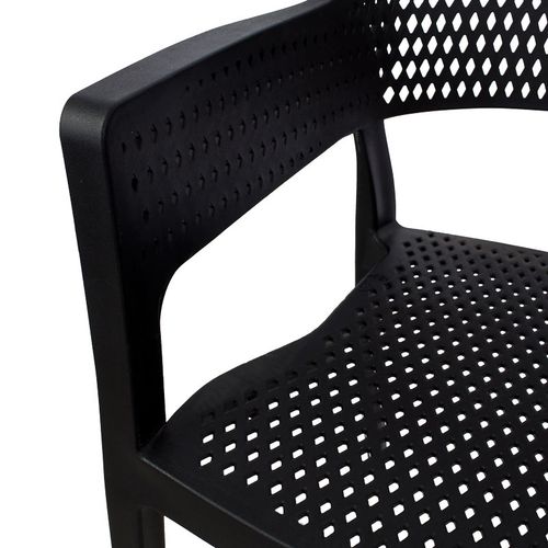 Czarne krzesło ogrodowe HILE 193B – z podłokietnikami, sztaplowane, do ogrodu i restauracji na Arena.pl